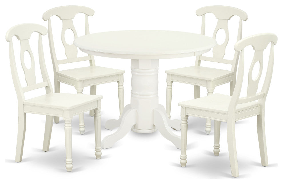 Shke5-Lwh-W 5Pc Round 42 Inch Table And 4 Panel Back Chairs