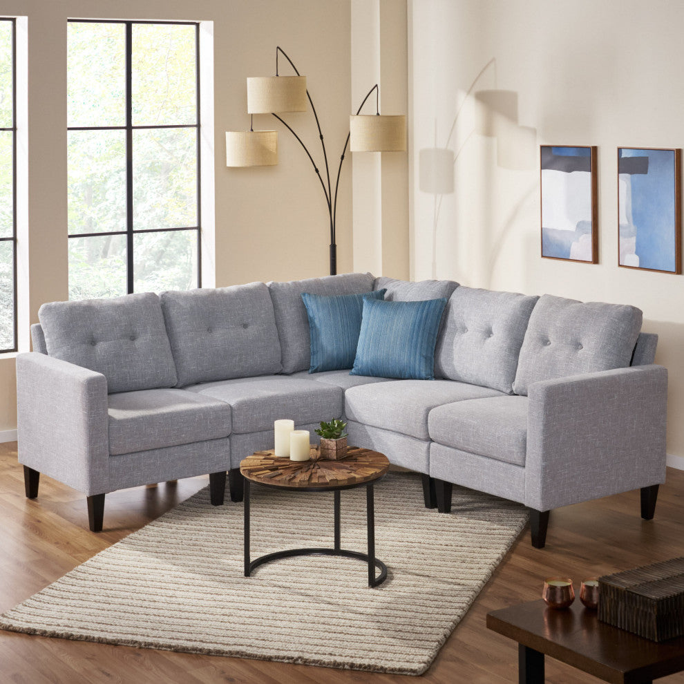 GDF Studio Marsh Mid Century Modern Sectional Sofa Set, Gray Tweed