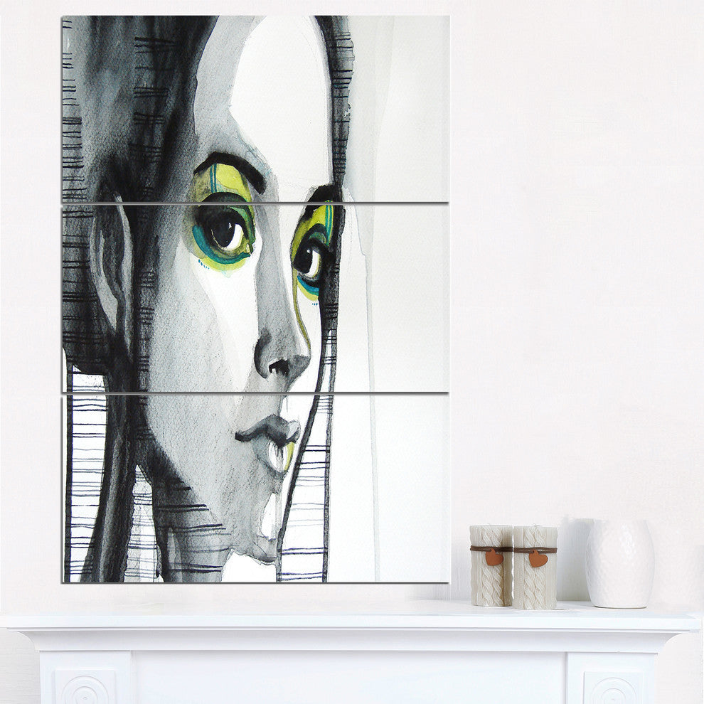 "Black Illustrated Girl" Metal Wall Art, 3 Panels, 28"x36"