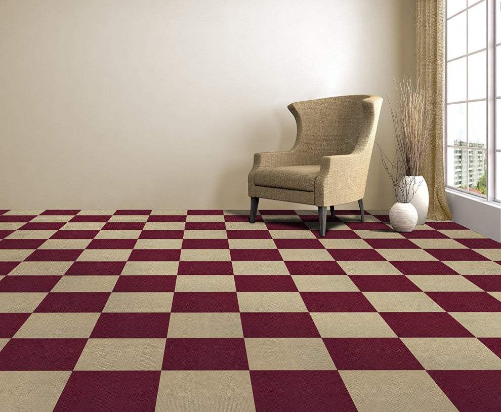 Tan/Beige Self-Adhesive Solid Carpet Tiles 12Pcs - Actual: 12" x 12"