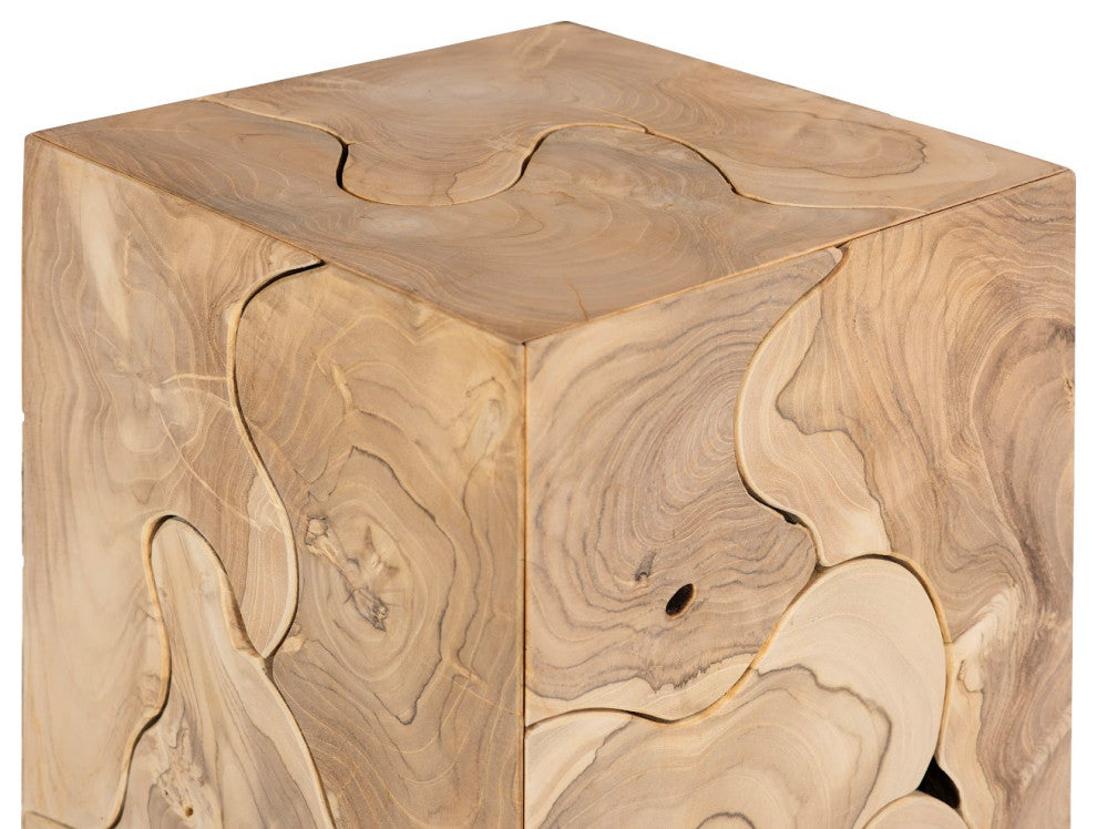 Teak Slice Pedestal, Square, Bleached, Small