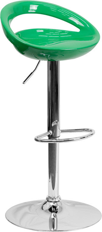 Contemporary Green Plastic Adjustable Barstool With Chrome Base