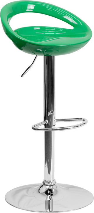 Contemporary Green Plastic Adjustable Barstool With Chrome Base