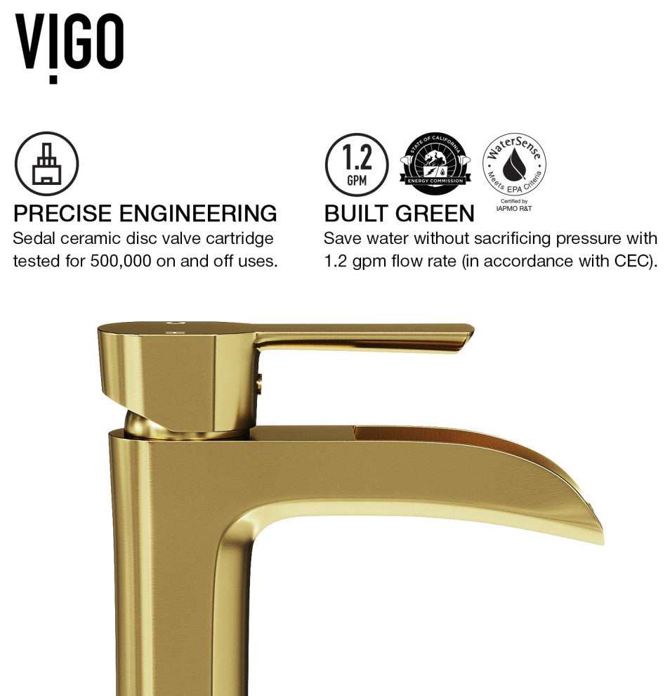 VIGO Paloma 7" H Single Handle Single Hole Bathroom Faucet, Matte Brushed Gold, With Deck Plate