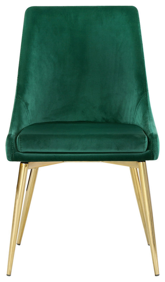 Karina Velvet Dining Chairs, Set of 2, Green, Gold Base