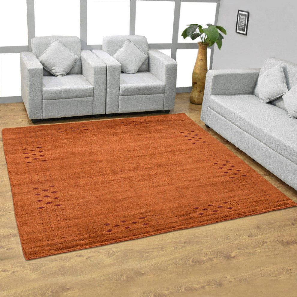 HAND KNOTTED LOOM SILK ECO-FRIENDLY AREA RUGS -8'x8',Square,Orange,Contemporary