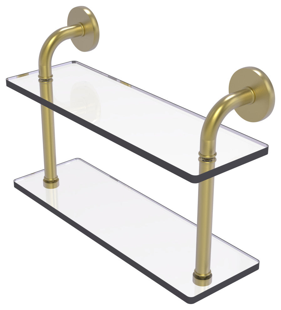 Remi 16" Two Tiered Glass Shelf, Satin Brass