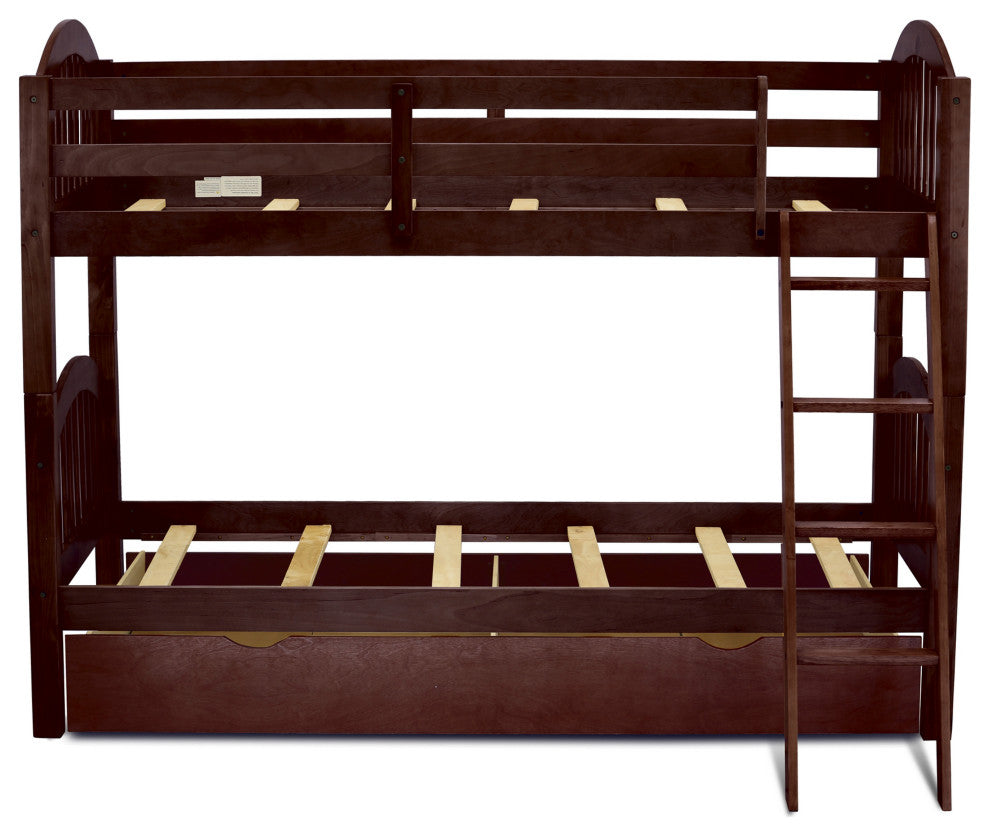 Verona Twin Bunk Bed In Java Finish With Convertible Trundle & Drawer