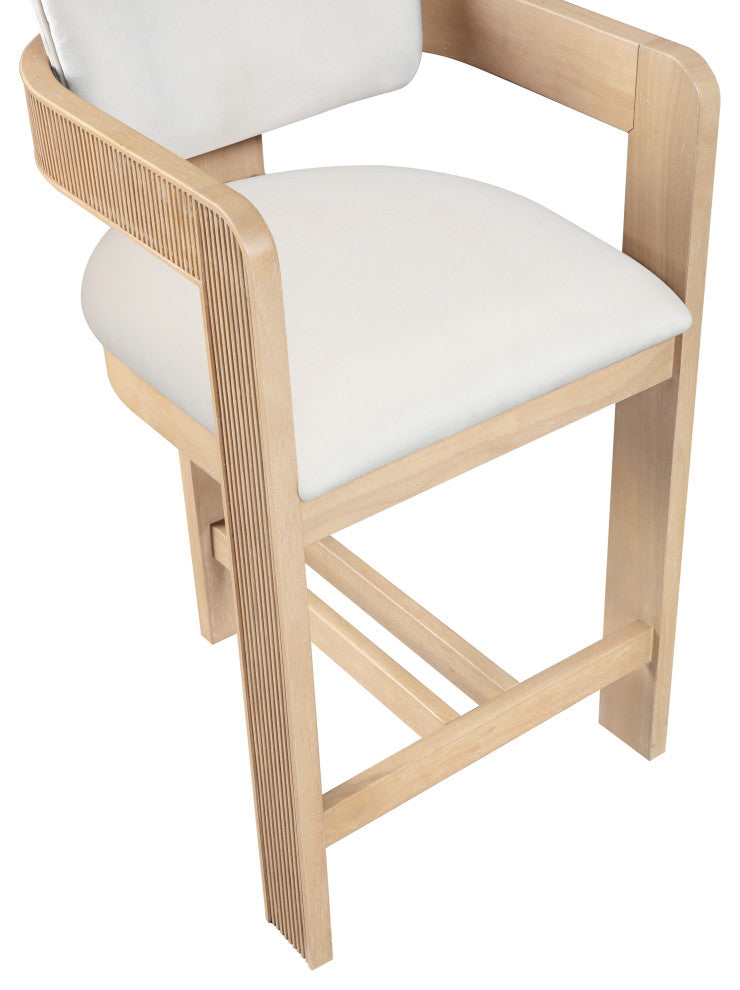 Sacha Upholstered Bar and Counter Stool, Cream, Velvet, Natural