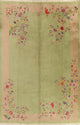 Consigned, Vintage Floral Area Rug Art Deco Oriental Hand-Knotted, Green, 9 X 12