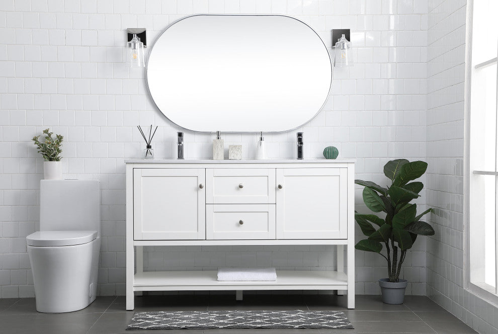 54" Double Bathroom Vanity, White