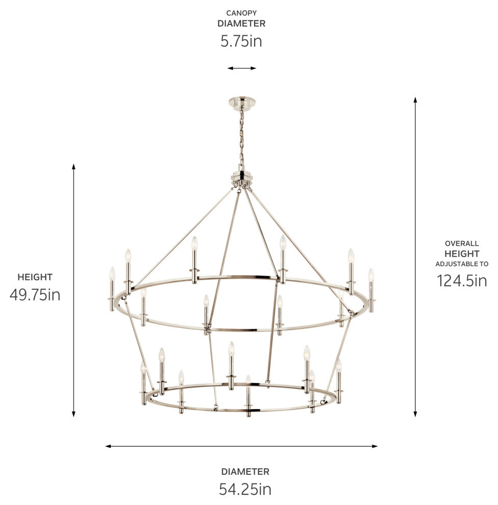 Carrick Chandelier, Black, Polished Nickel, 18 Light