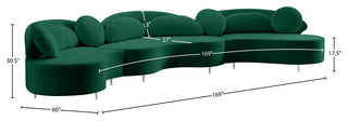 Vivacious Velvet Upholstered 3-Piece Sectional, Green