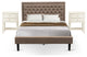 3Pc Queen Bedroom Set, 1 Queen Bed Dark Khaki Padded, 2 Nightstand, Black Legs