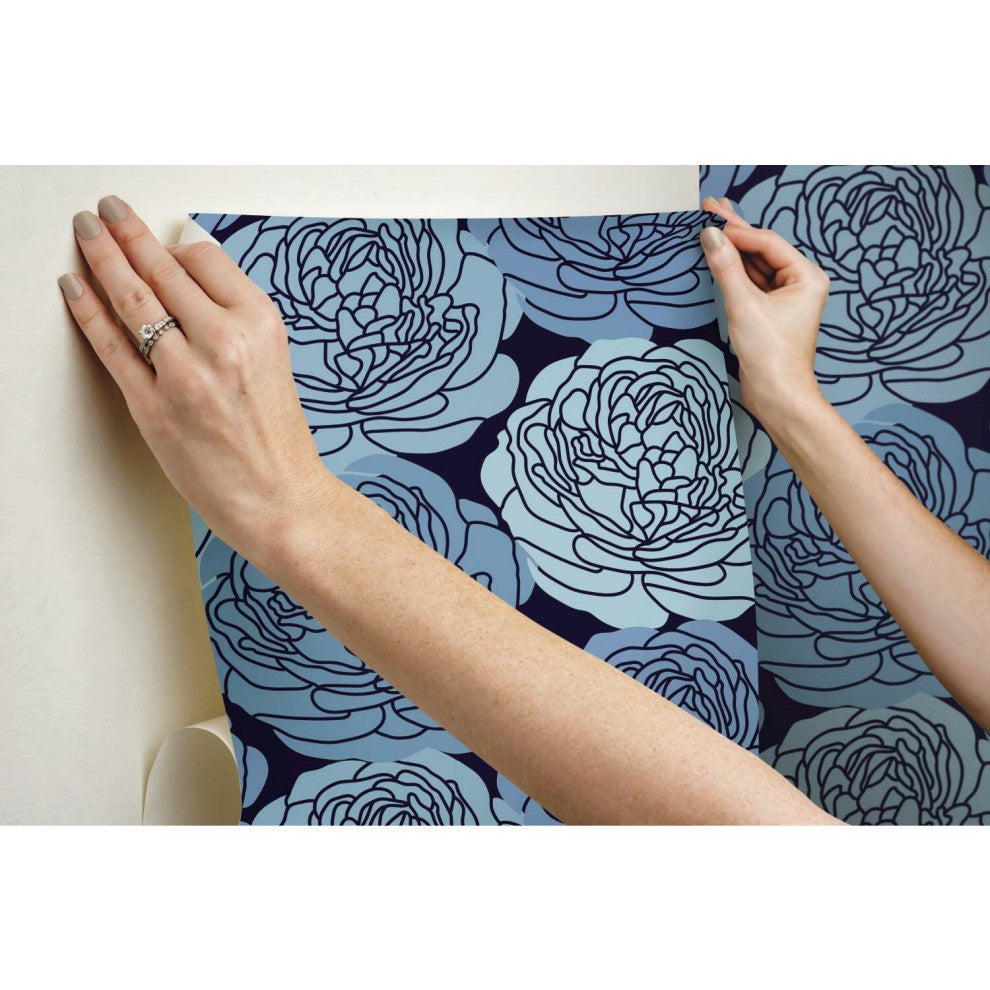 Blue & Black Bed Of Roses Peel & Stick Wallpaper
