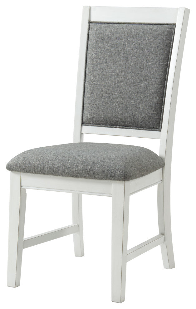 Del Mar Antique White and Gray Linen Dining Room Chairs, Set of 2