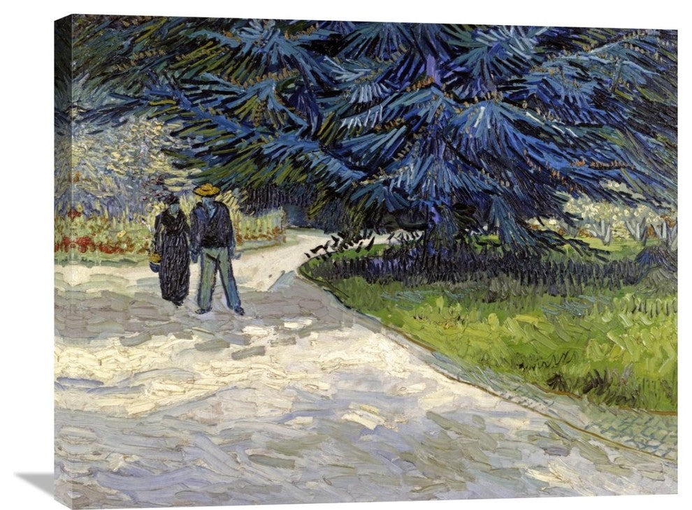"Public Garden with Couple and Blue Fir Tree" Artwork, 30"x23"