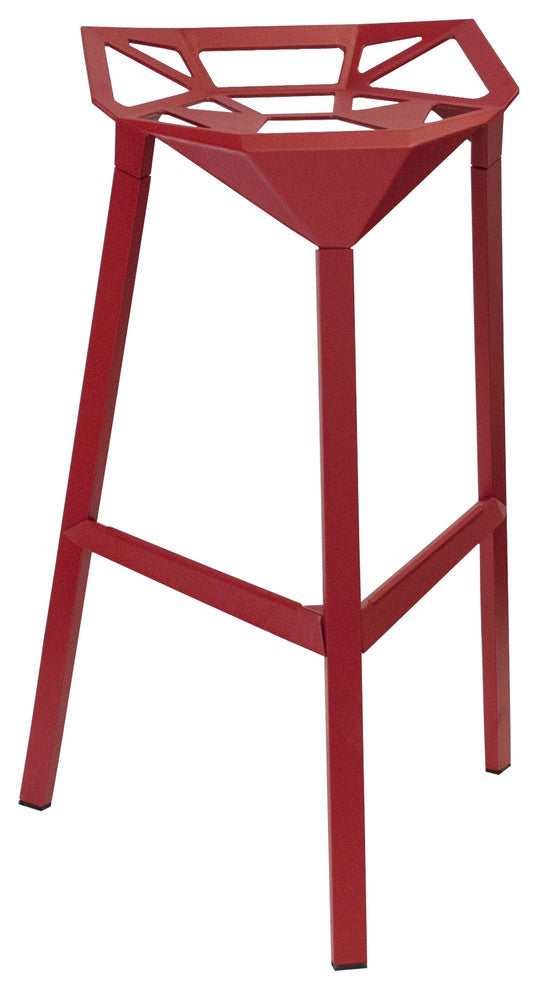 Mod Made Geometric Aluminum Modern Barstool, Set of 2, Red