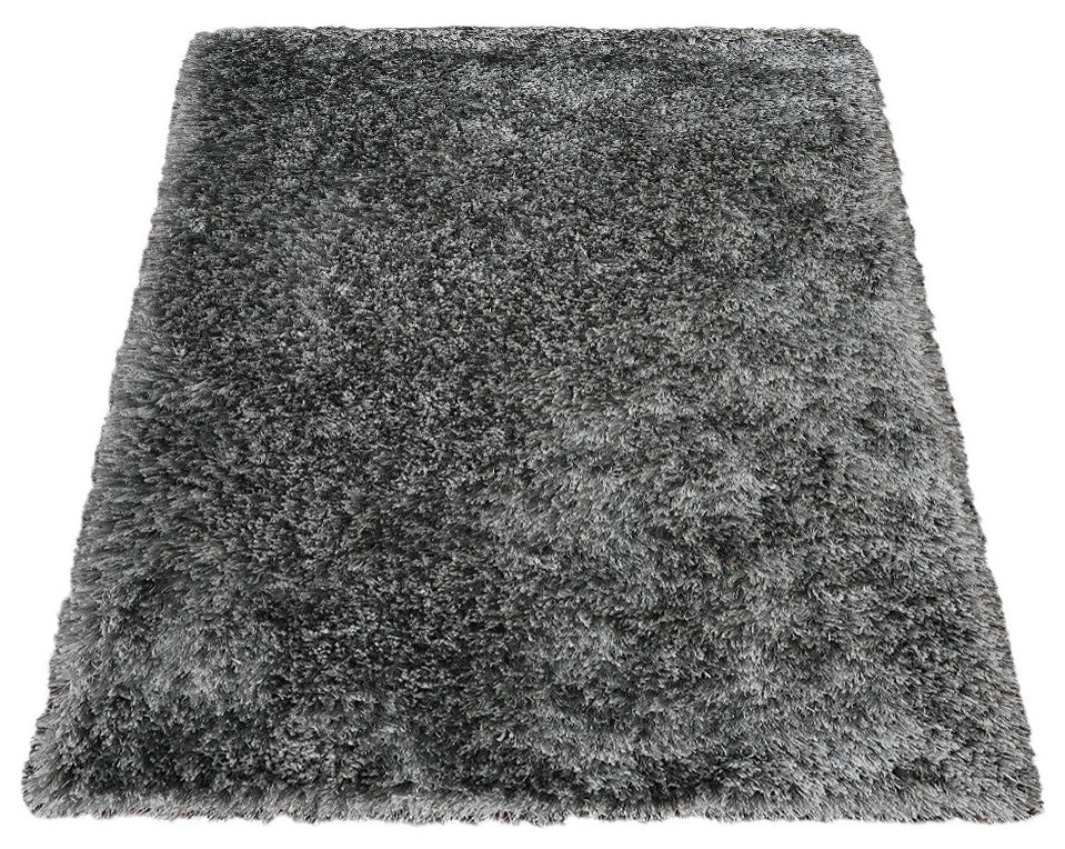 HAND TUFTED SHAG POLYESTER ECO-FRIENDLY AREA RUGS, Silver Color, Solid Design