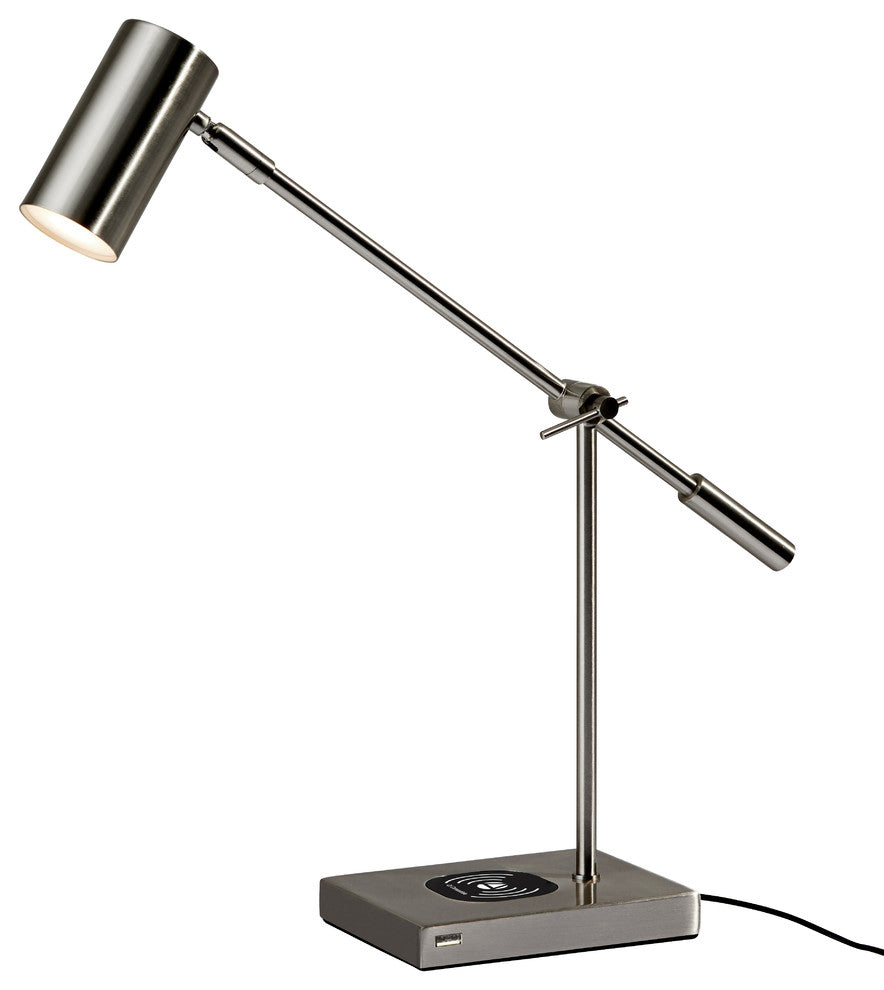 Collette Wireless Charging LED Desk Lamp, Brushed Silver