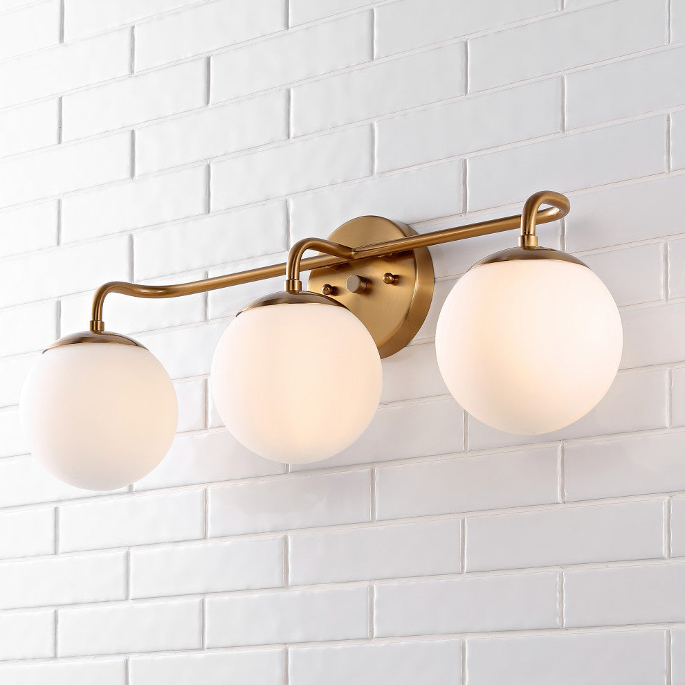 Louis Globe Metal/Frosted Glass Modern LED Vanity, 3-Light