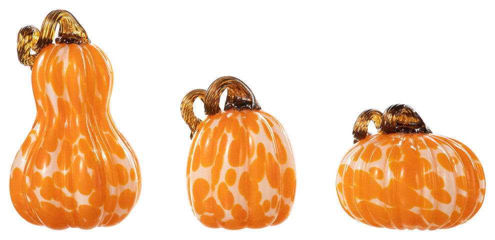 3-Piece Set Orange Glass Pumpkin & Gourd