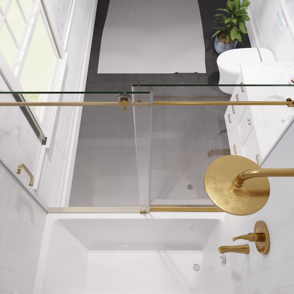 Raymore Series 60"x62" Frameless Sliding Tub Door, Brushed Gold