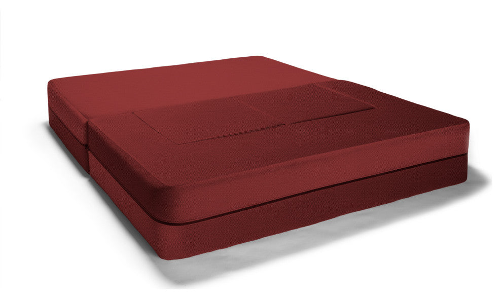 Zipline Convertible Sleeper Loveseat With 2 Ottomans, 3-Piece Set, Tomato