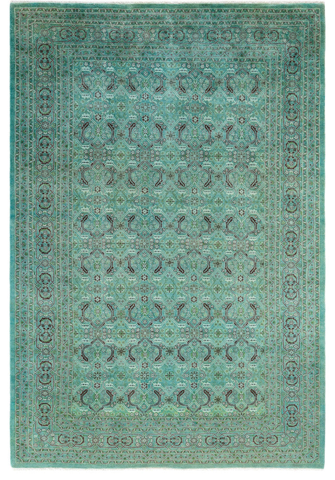 Overdyed One-of-a-Kind Hand-Knotted Area Rug Green, 6' 2" x 9' 1"