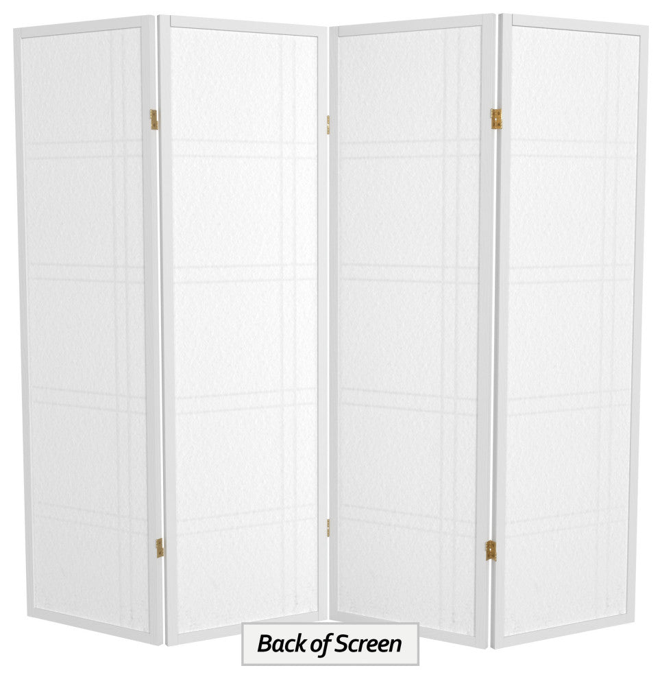 5' Tall Double Cross Shoji Screen, White, 4 Panels