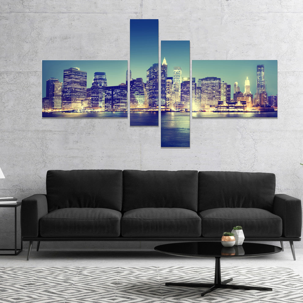 New York City Evening Panorama, Extra Large Canvas Art Print, 60"x32", 4 panels
