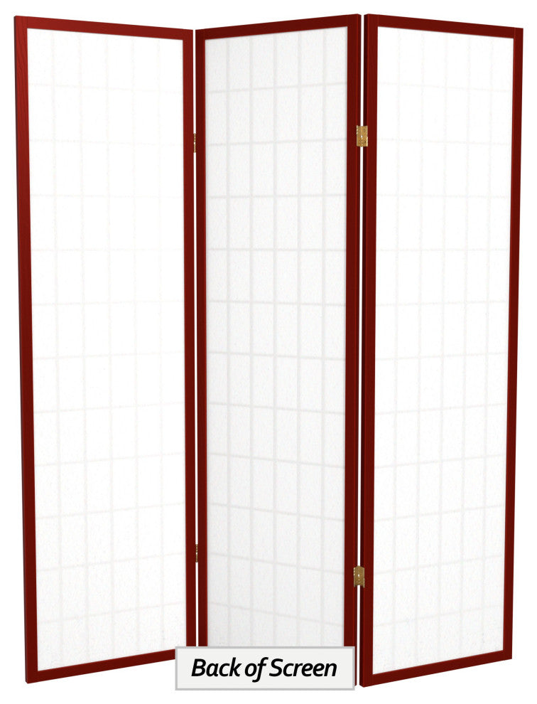 5' Tall Window Pane Shoji Screen, Rosewood, 3 Panels