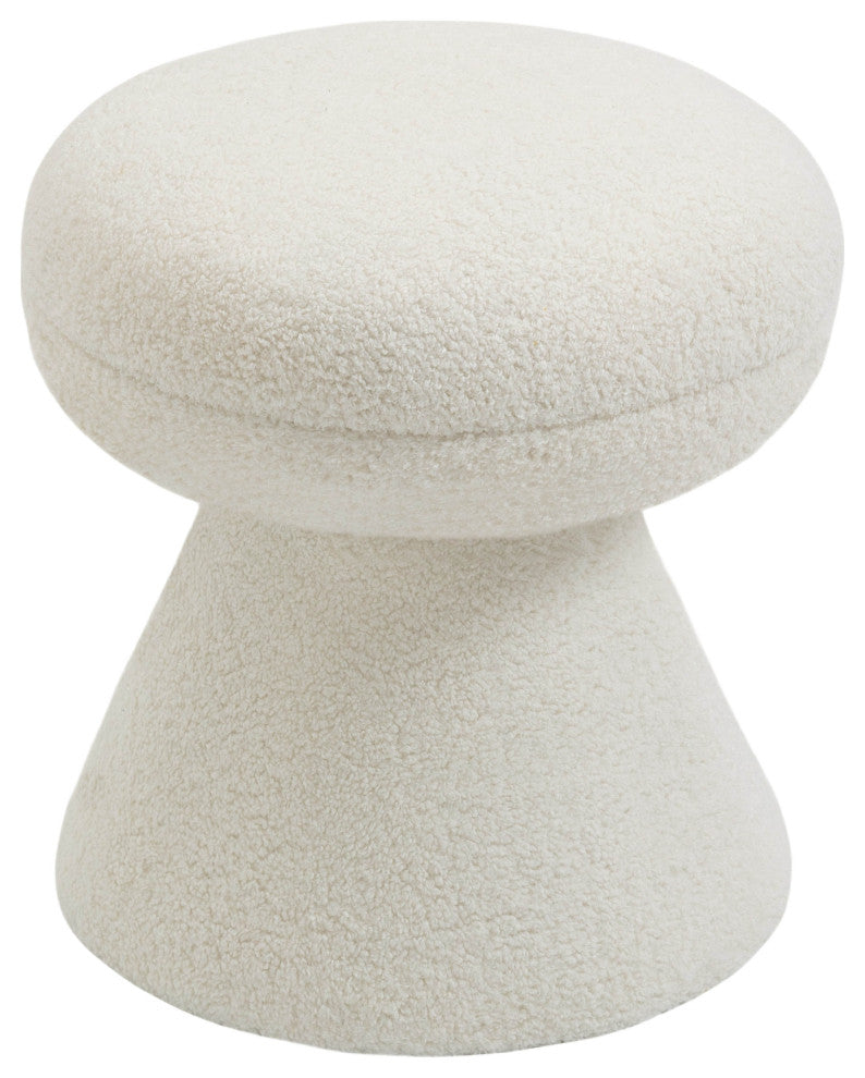 Drum Faux Shearling Teddy Fabric Upholstered Ottoman/Stool, Cream