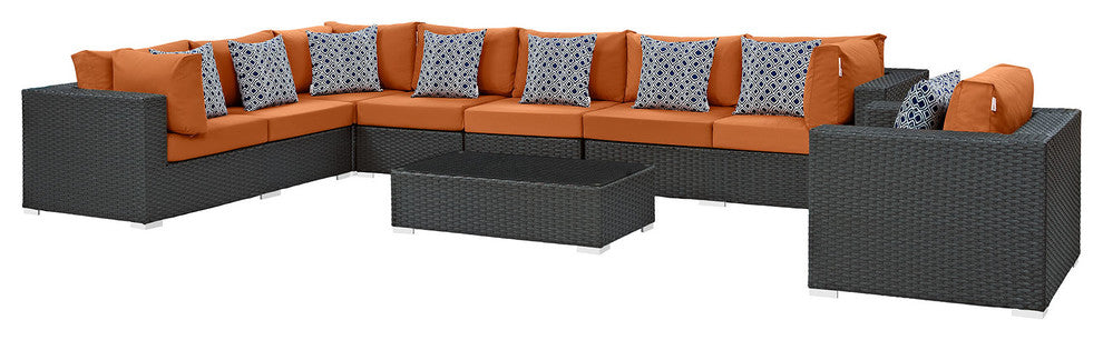 Chocolate Tuscan Sojourn 7-Piece Outdoor Patio Sunbrella Sectional Set