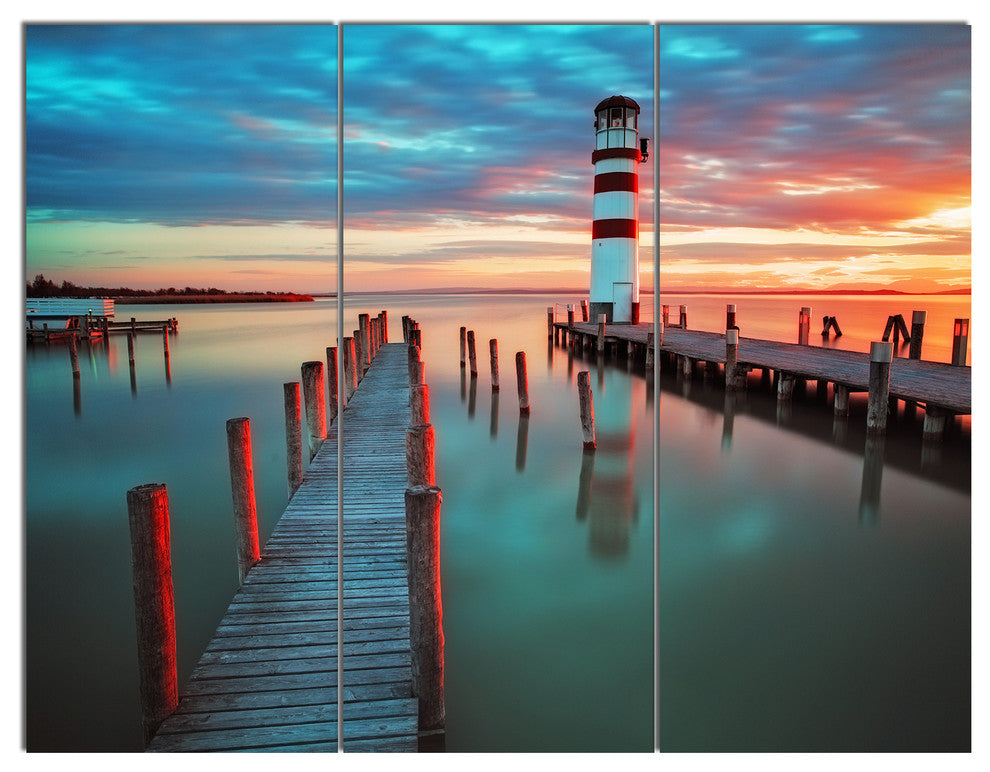 Lighthouse at Lake in Neusiedl am See, Landscape Canvas Art, 36x28, 3 Panels