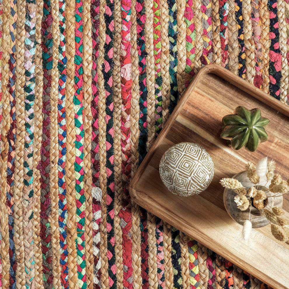 Nuloom Braided Tropical Spectrum Jute Area Rug, Multicolor 5'x8'