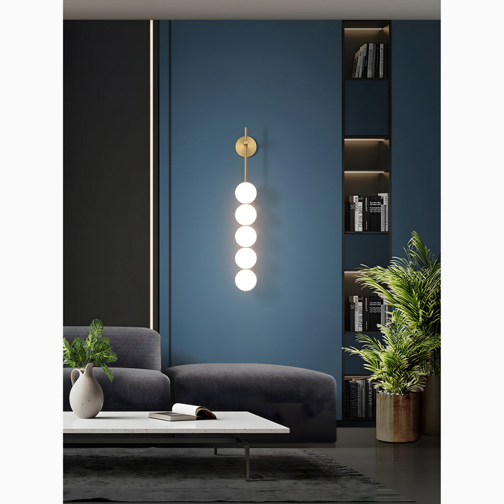 Modern Golden Wall Lamp with Light Spheres for Living Room, Bedroom, Acrylic, Cool Light