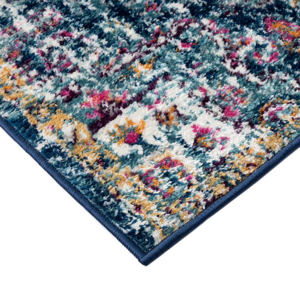 Mateo Blue Orange Boho Medallion Area Rug/Runner, 3' x 8' Runner