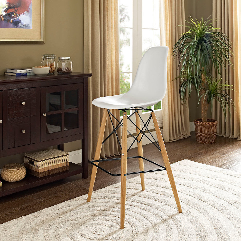 Modern Contemporary Bar Stool, White, Plastic, Steel