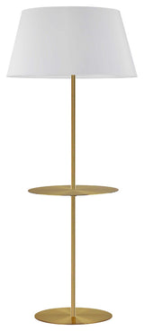 Gretchen 1 Light Round Base Floor Lamp with Shelf, Aged Brass, White Shade