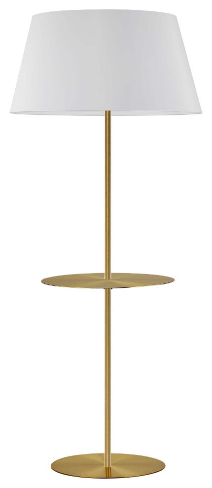 Gretchen 1 Light Round Base Floor Lamp with Shelf, Aged Brass, White Shade