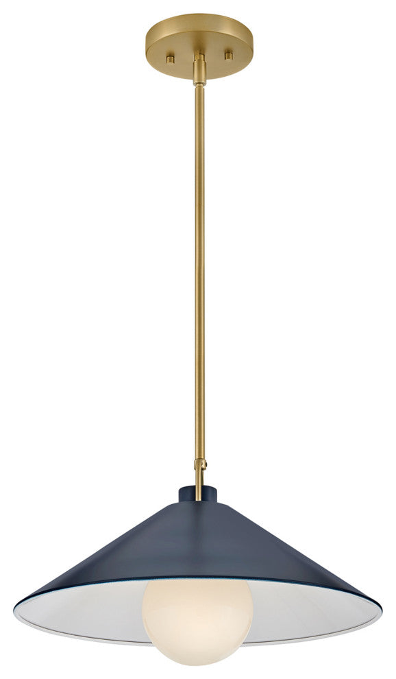 Lark Milo 16" Pendant Light, Lacquered Brass + Matte Navy shade