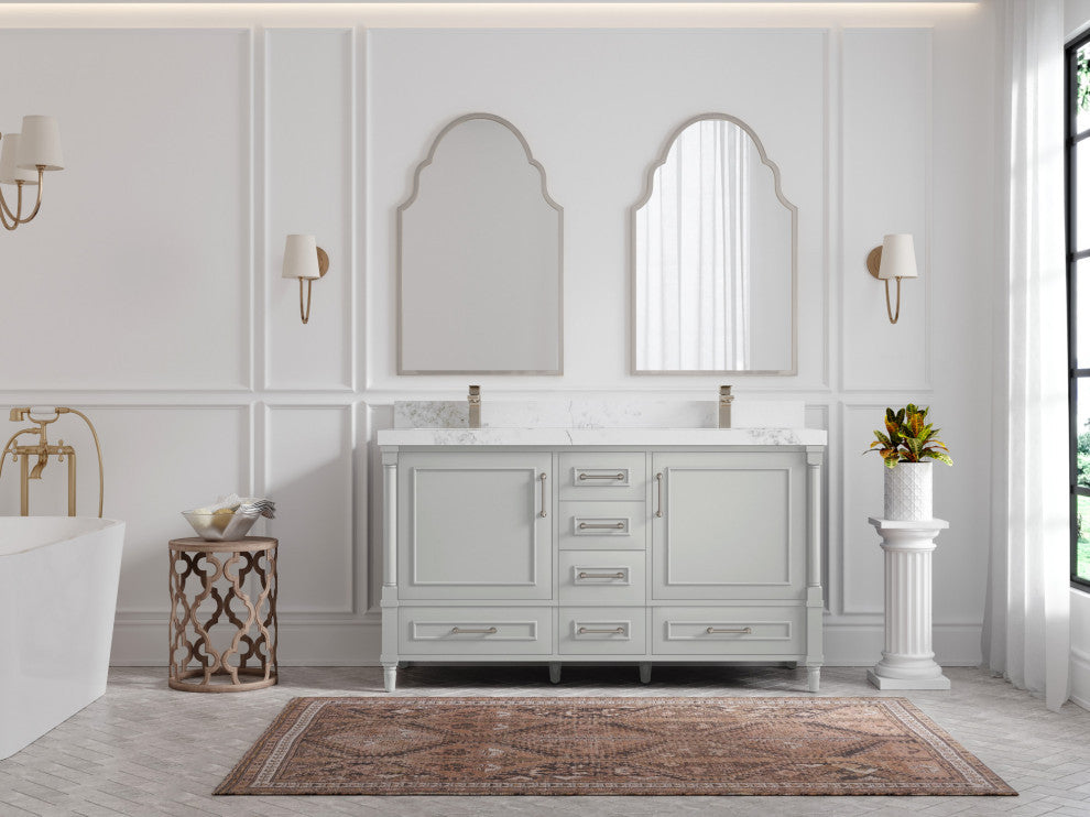 Aberdeen 60 Double Bathroom Vanity in Coventry Gray 2" Empira Quartz
