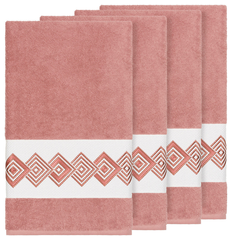 Linum Home Textiles Noah Embellished, Tea Rose, Bath Towel, 4-Piece Set