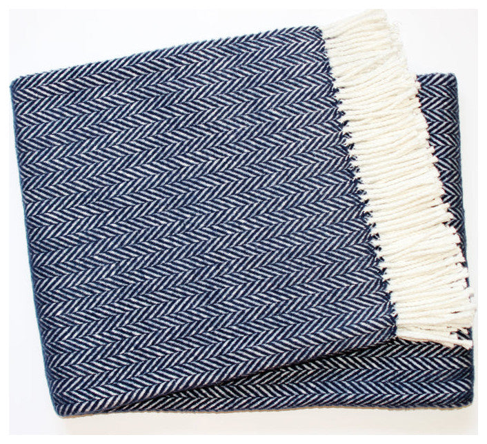 Navy Blue and White Dreamy Soft Herringbone Throw Blanket
