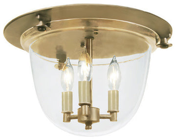 Classic Flush Mount Bell Lantern with Clear Glass, Rubbed Brass
