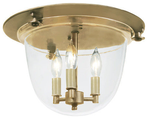 Classic Flush Mount Bell Lantern With Clear Glass, Rubbed Brass