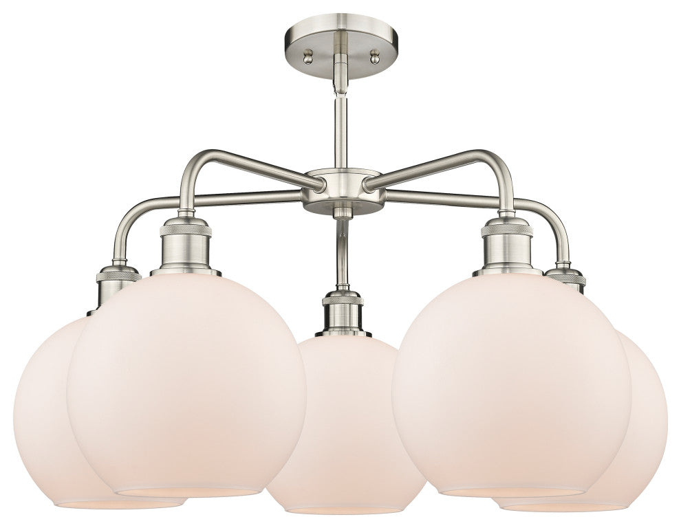 Athens 5-Light 26" Stem Chandelier, Satin Nickel, Matte White