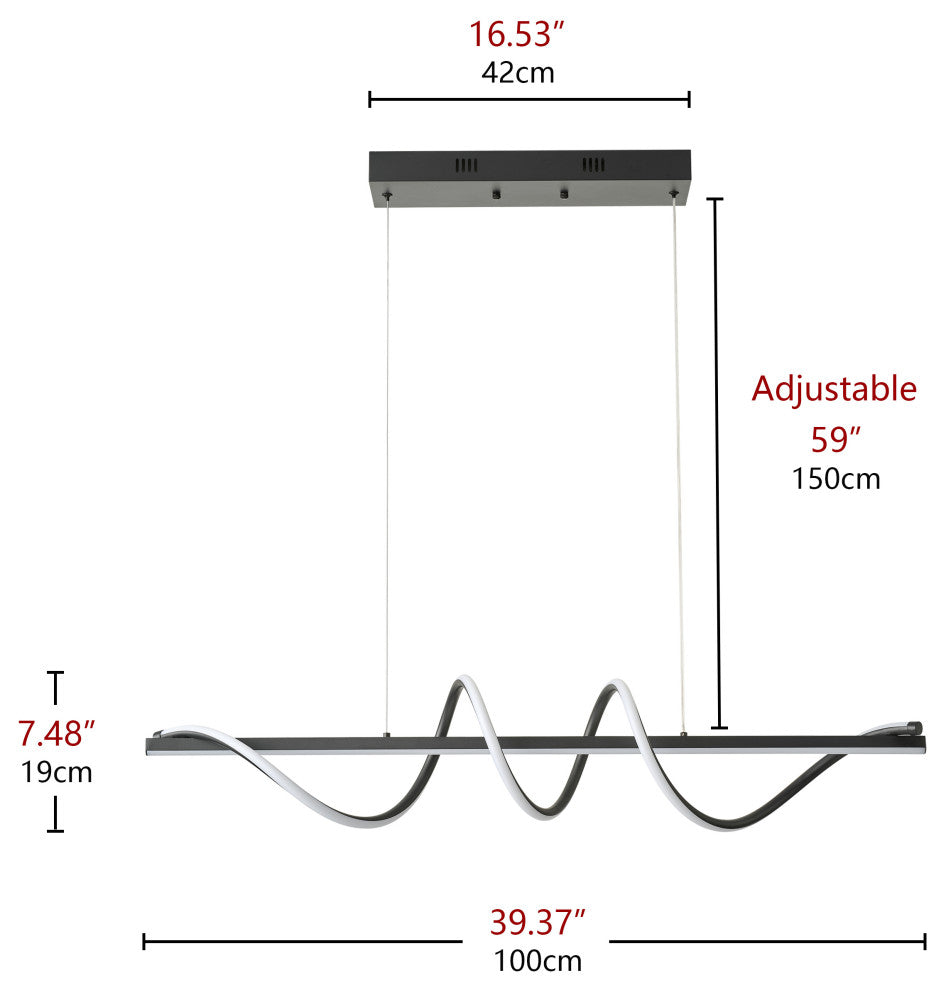 Modern Linear Wave Shape LED Pendant Lighting for Kitchen Island, Black
