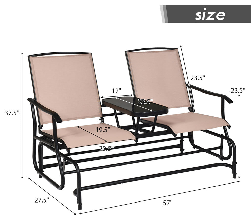 Costway 2 Person Outdoor Patio Double Glider Chair Loveseat Rocking Brown